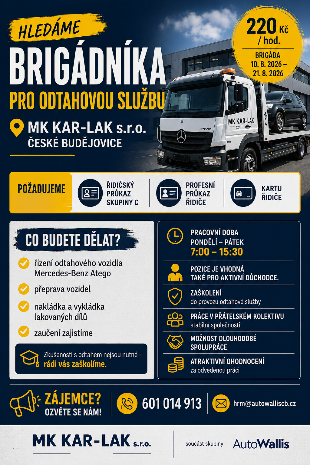 Brigádník pro odtahovou službu MK KAR-LAK leták.